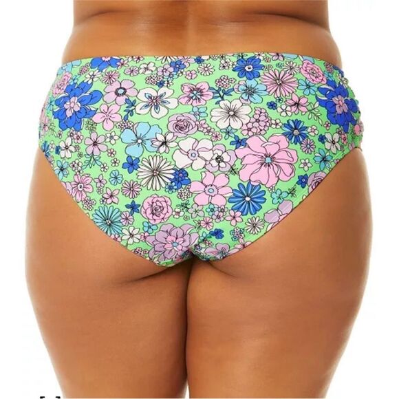SALT + COVE Trendy Plus Size Peony Party Soft Side-Tab Mid-Rise Bikini Bottoms - Picture 2 of 10